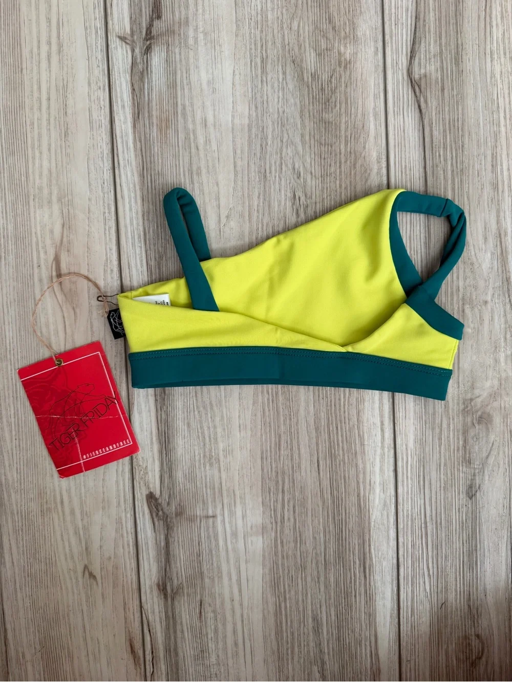 SET!! Tiger Friday Girls' Neon Yellow & Teal One-Shoulder Swim Top